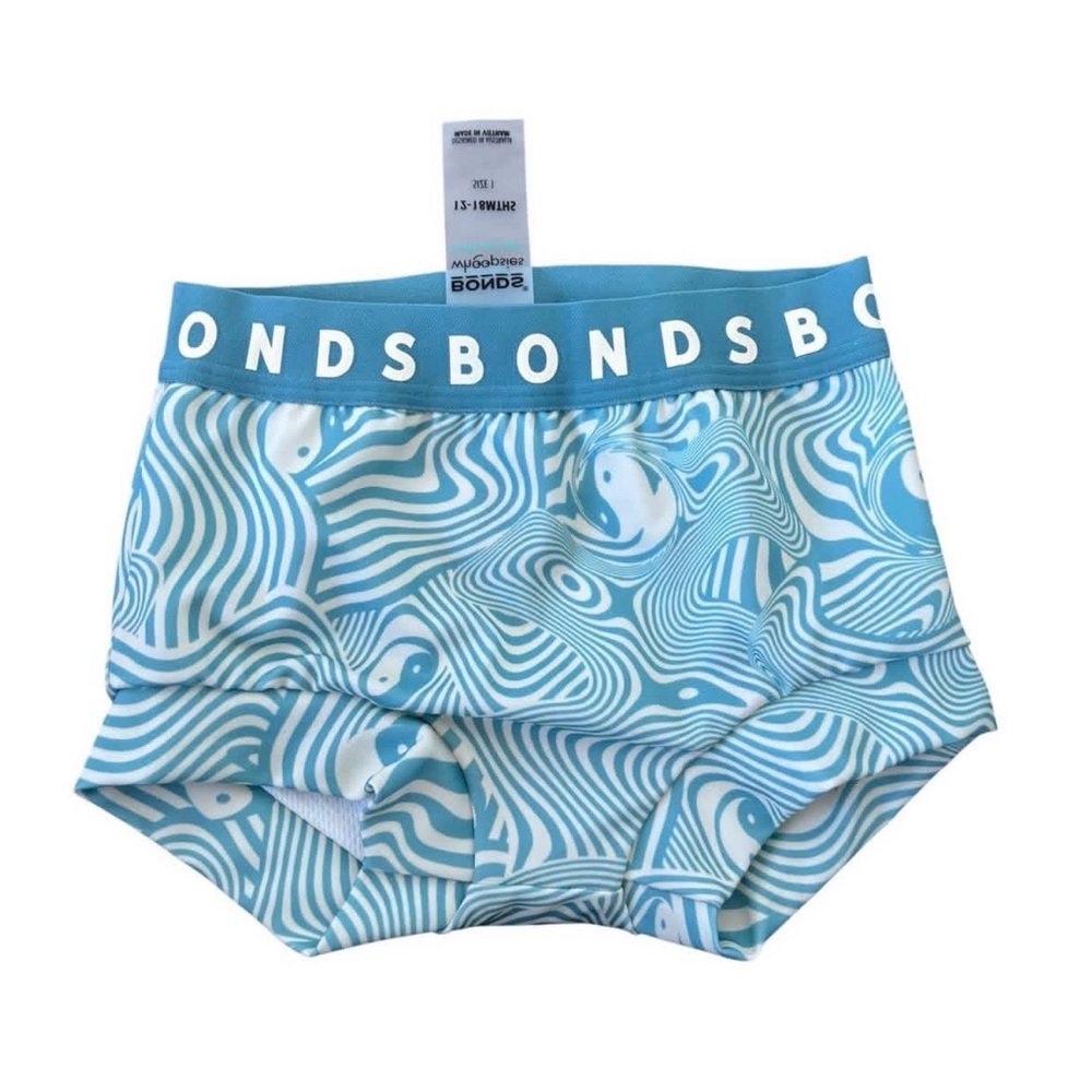 Bonds Kids Aqua and White Patterned Swim Trunks